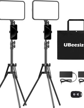 2 Pack LED Video Light Kit, UBeesize Photography Lighting, 13″ Studio Lights with 65″ Tripod Stand and Phone Holders, Podcast Lighting for Video Recording, Make up, Live Streaming, Tiktok, YouTube
