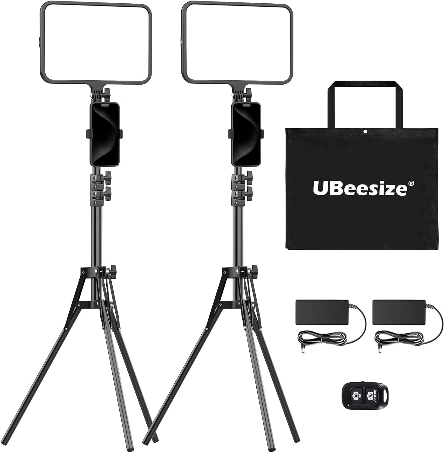 2 Pack LED Video Light Kit, UBeesize Photography Lighting, 13" Studio Lights with 65" Tripod Stand and Phone Holders, Podcast Lighting for Video Recording, Make up, Live Streaming, Tiktok, YouTube