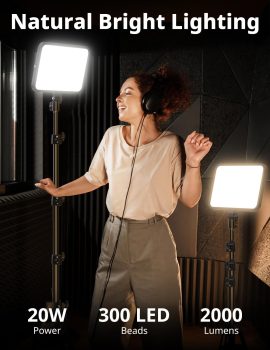 2 Pack LED Video Light Kit, UBeesize Photography Lighting, 13″ Studio Lights with 65″ Tripod Stand and Phone Holders, Podcast Lighting for Video Recording, Make up, Live Streaming, Tiktok, YouTube