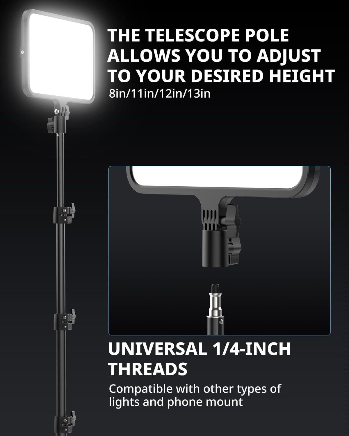 2 Pack LED Video Light Kit, UBeesize Photography Lighting, 13" Studio Lights with 65" Tripod Stand and Phone Holders, Podcast Lighting for Video Recording, Make up, Live Streaming, Tiktok, YouTube - Image 6