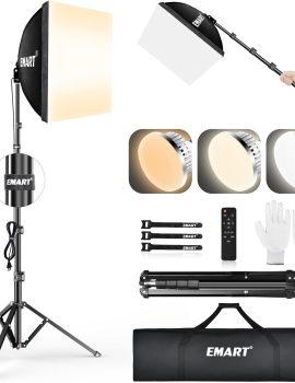 EMART Softbox Lighting Kit, 16″X16″ Soft Box, 3000K-6000K 85W LED Bulbs with Remote, 65″ Tripod, Professional Softbox Photography Lighting Kit for Studio Lights, Portrait, Video Recording(1PACK)