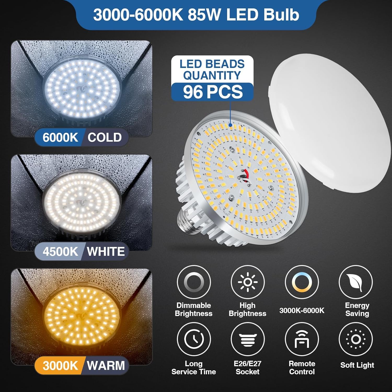 EMART Softbox Lighting Kit, 16"X16" Soft Box, 3000K-6000K 85W LED Bulbs with Remote, 65" Tripod, Professional Softbox Photography Lighting Kit for Studio Lights, Portrait, Video Recording(1PACK) - Image 2