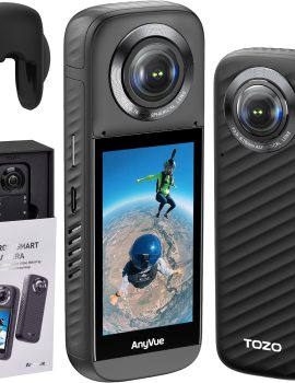 TOZO AnyVue Android Smart 360 Action Camera with 1/2″ 4800W CMOS, 5.7K 360 Video, 12K 360 Photo, Intelligent Tracking Action Camera with Editing App, Built-in GPS, 4K Live Streaming, 3.0″ Touchscreen