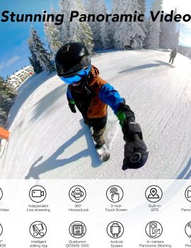 TOZO AnyVue Android Smart 360 Action Camera with 1/2″ 4800W CMOS, 5.7K 360 Video, 12K 360 Photo, Intelligent Tracking Action Camera with Editing App, Built-in GPS, 4K Live Streaming, 3.0″ Touchscreen